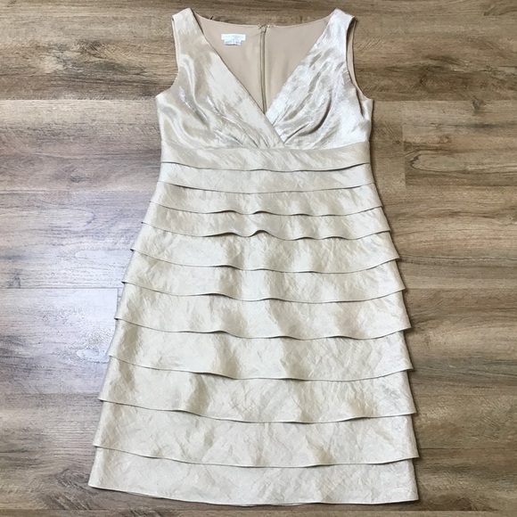 LONDON Times Dress Size 6 Party Sleeveless Champagne Holiday Dance Work Layers - Picture 1 of 12